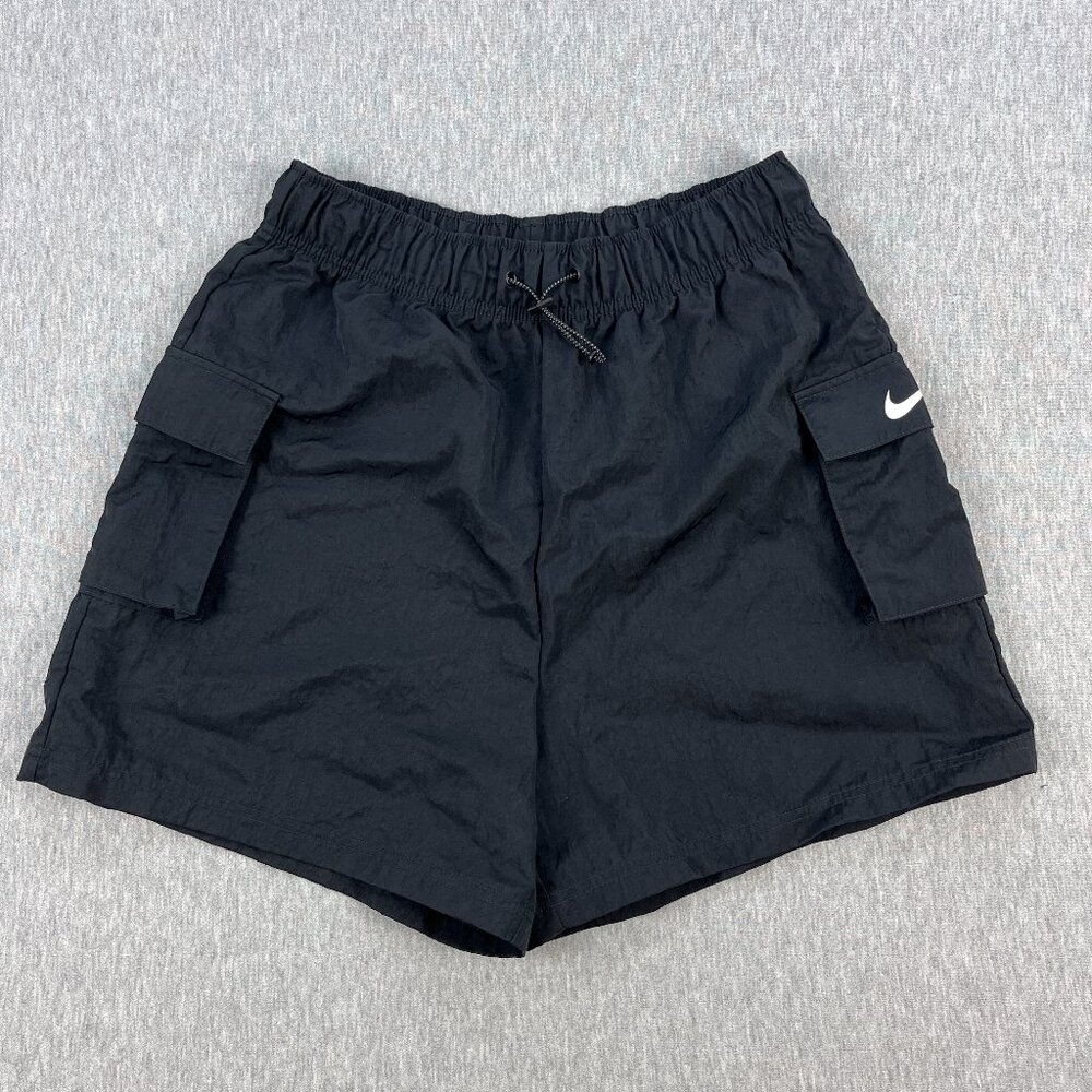 Nike Sportswear Woven High-Rise Shorts Womens M Black Nylon Drawcord Pockets
